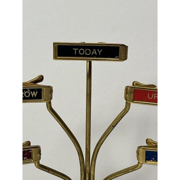 Vintage Brass Desktop Organizer Desk Memo Tree Note Clip Display MCM Marble Base - Picture 4 of 14